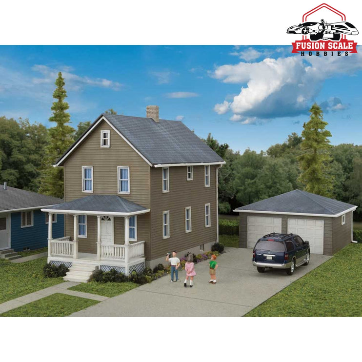 Walthers Cornerstone HO Scale TwoStory House with Garage Kit 5 x 21/2 x 41/16 12.7 x 6.3 x 10.3cm