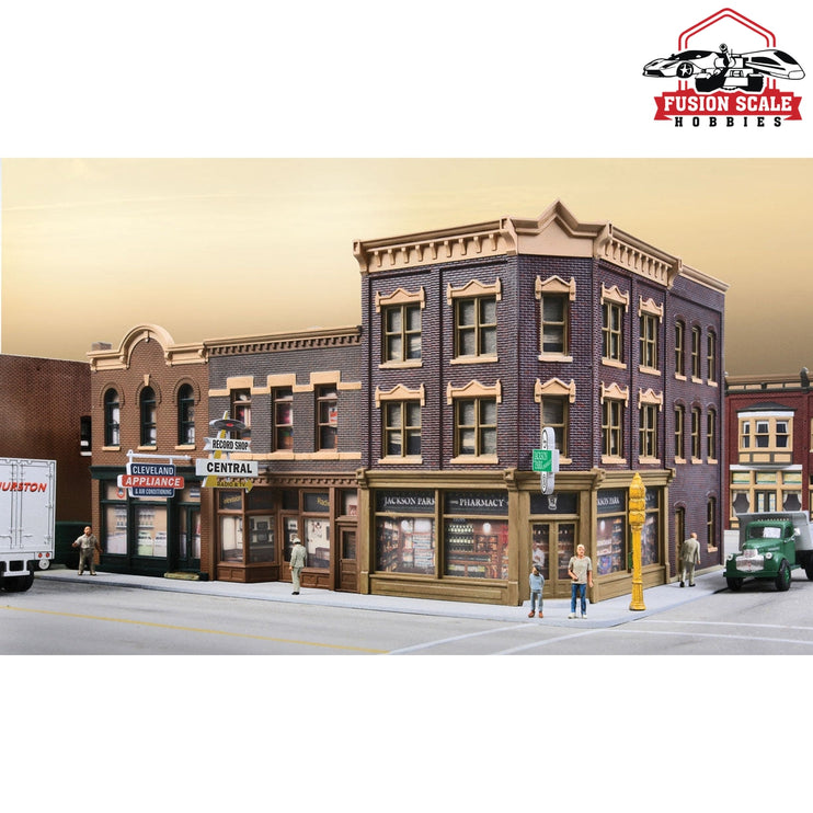 Walthers Cornerstone HO Scale Merchant's Row V Kit 101/2 x 67/8 x 55/16" 26.6 x 17.4 x 13.4cm