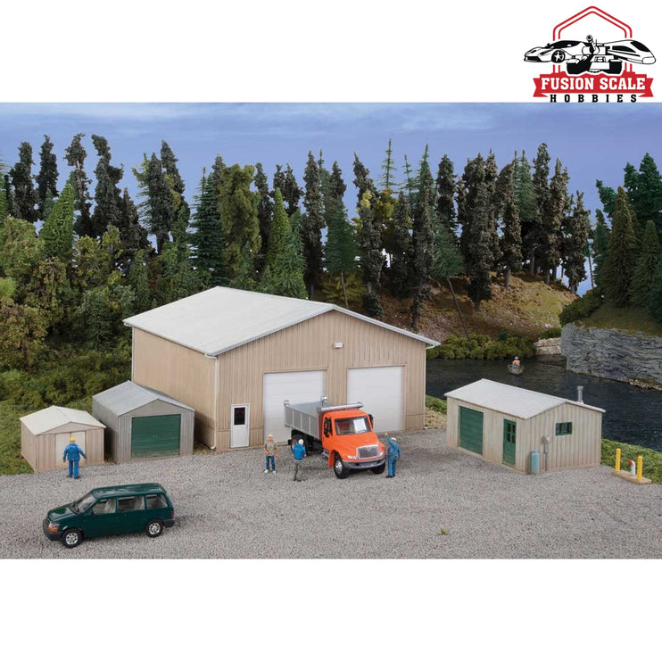 Walthers Cornerstone HO Scale Pole Barn and Sheds Kit Set of Four Buildings