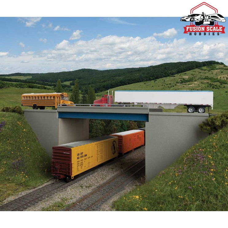 Walthers Cornerstone HO Scale Modern Steel and Concrete Highway Overpass with Pipe Railings Kit 1215/16 x 43/4" 32.9 x 12cm