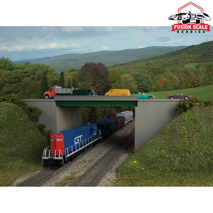 Walthers Cornerstone HO Scale Modern Steel Highway Overpass with Concrete Sides Kit 1215/16 x 43/4" 32.9 x 12cm