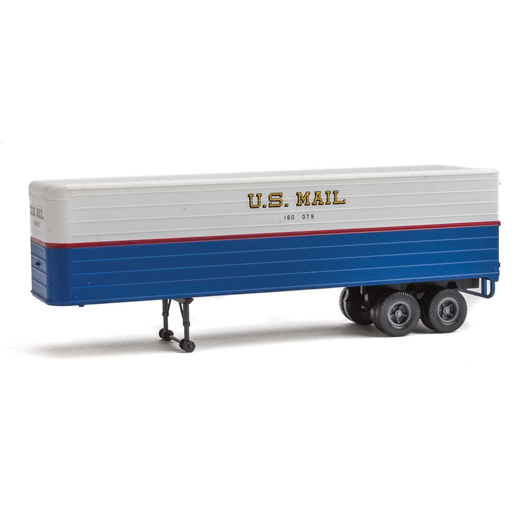 Walthers 35' Fluted-Side Trailer 2-Pack - Assembled -- US Mail (blue, white, red stripe, gold shadow lettering)