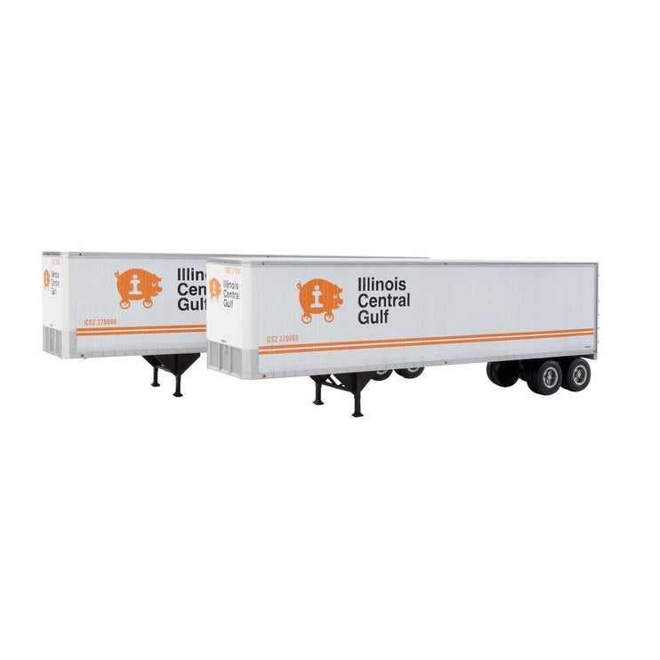 Walthers 40' Trailmobile Trailer 2-Pack - Assembled -- Illinois Central Gulf (white, orange, black, Wheeled Pig Logo)