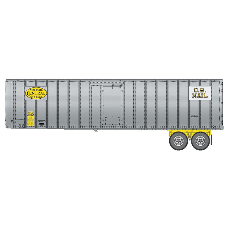 Walthers Flexi-Van 40' Trailer 2-Pack - Assembled -- New York Central #3 (yellow logo and US Mail placards; end doors)