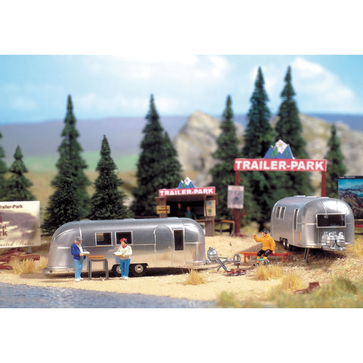 Walthers Camp Site with Two Trailers - Kit -- Two Camping Trailers, Signs & Accessories