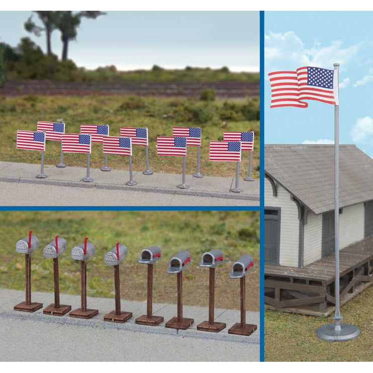 Walthers Flags (11) and Mailboxes (8) -- American Flags (50 Stars, 1959-Present)