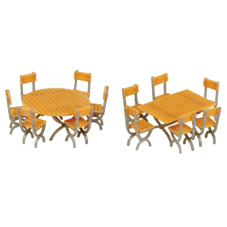 Walthers Tables and Chairs - Kit -- One Each Square and Round Tables, 12 Chairs