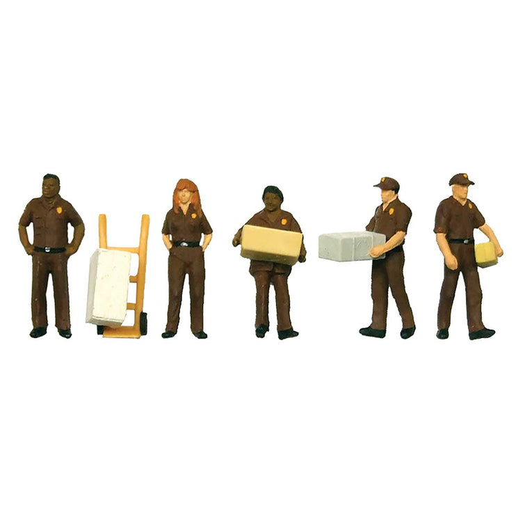 Walthers UPS Delivery Personnel pkg(5) -- Includes Handcart