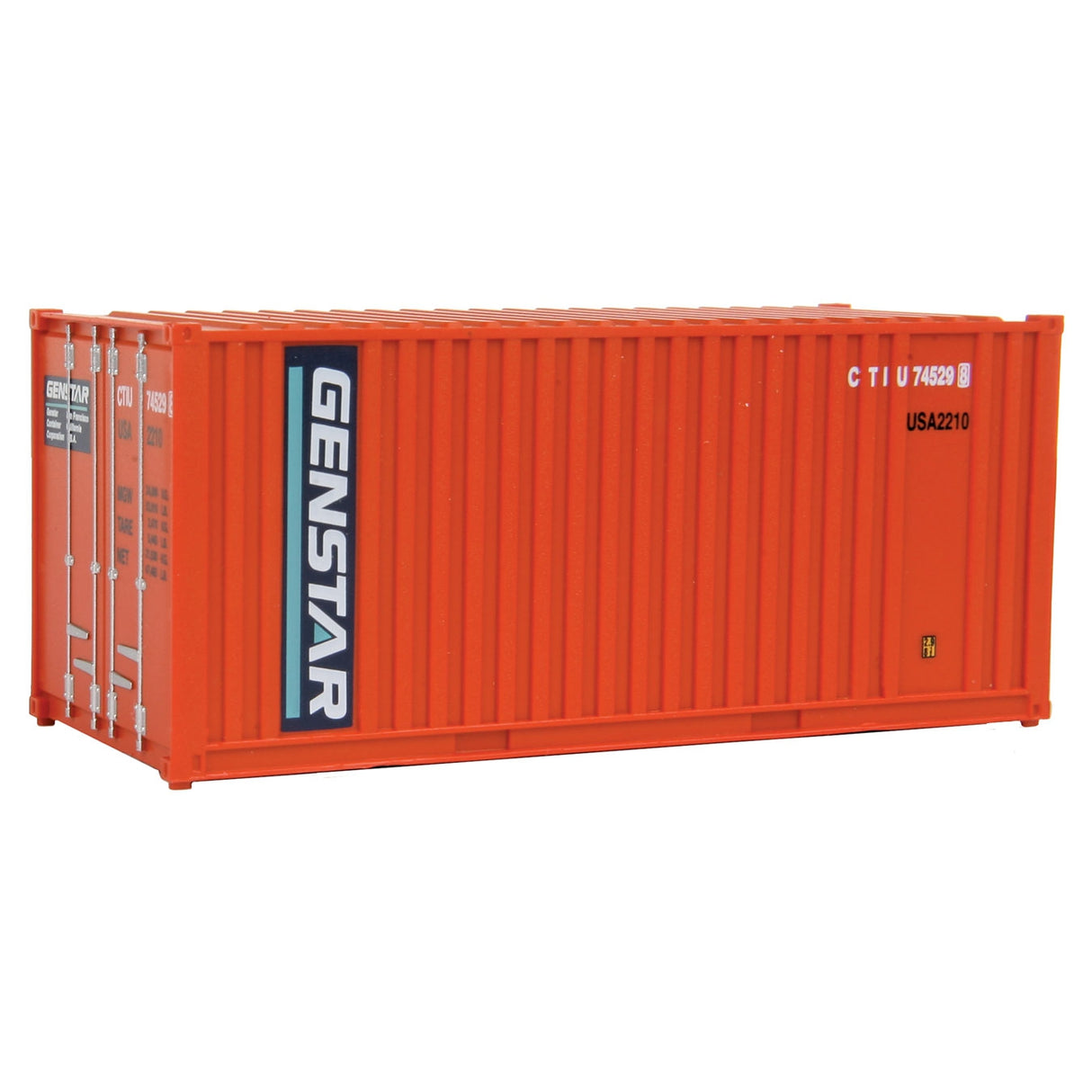 Walthers 20' Corrugated Container with Flat Panel - Assembled -- Genstar (orange, blue, white)