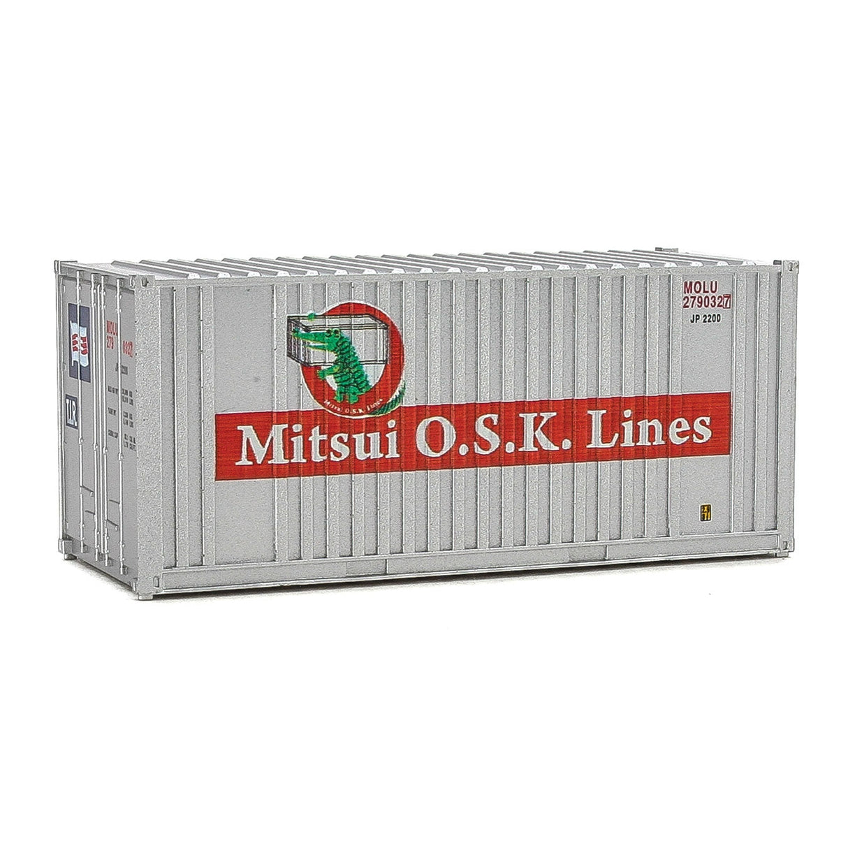 Walthers 20' Corrugated Container with Flat Panel - Assembled -- Mitsui OSK Lines (gray, red, Alligator Logo)
