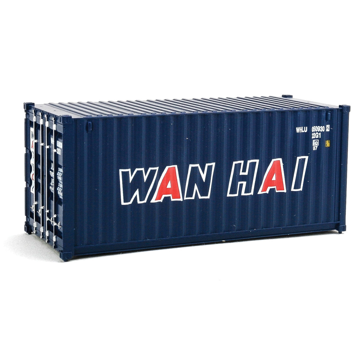 Walthers 20' Corrugated Container - Assembled -- Wan Hai (blue, white, red A Lettering)