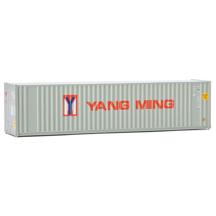 Walthers 40' Hi-Cube Corrugated Container w/Flat Roof - Assembled -- Yang Ming (gray, red, blue)