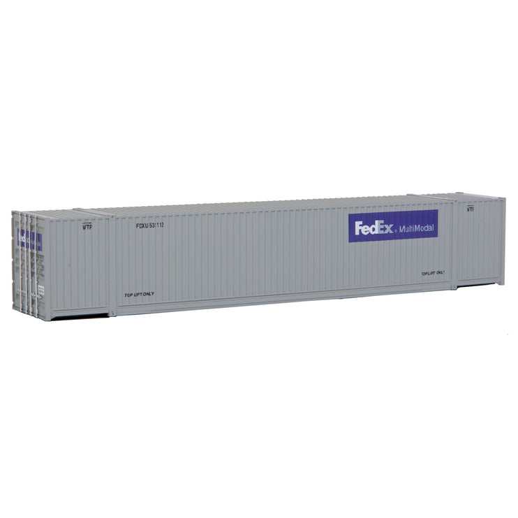 Walthers 53' Singamas Corrugated Side Container - Ready to Run -- FedEx MultiModal (gray, purple)