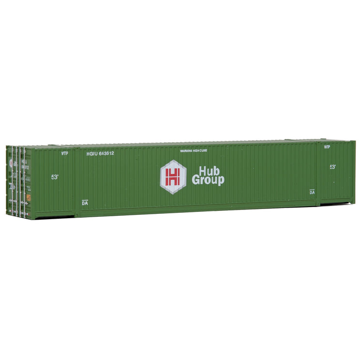 Walthers 53' Singamas Corrugated Side Container - Ready to Run -- Hub Group (green, white, red)