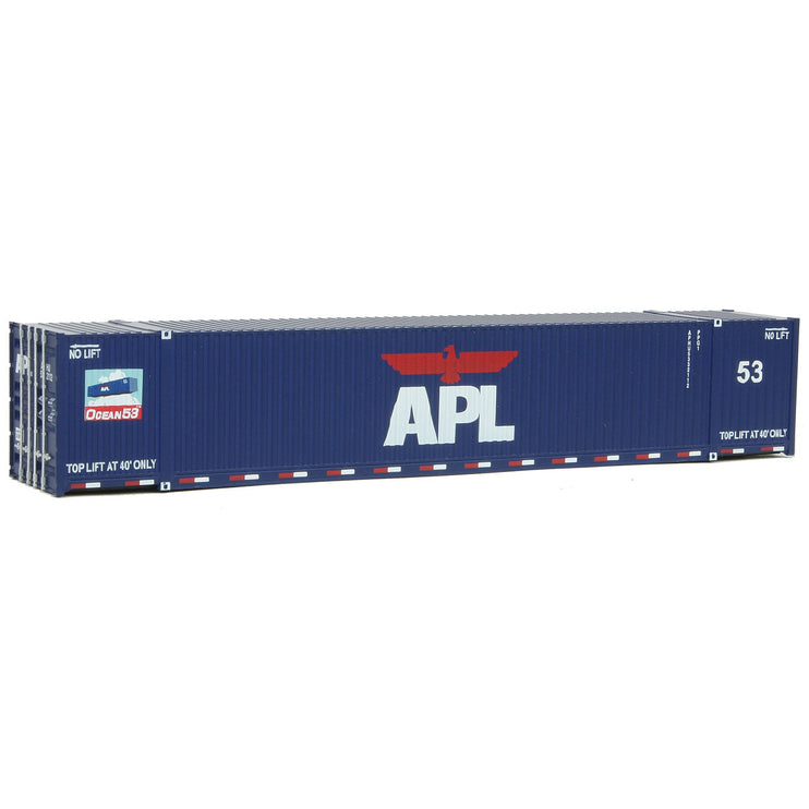 Walthers 53' Singamas Corrugated-Side Container - Ready to Run -- American President Lines (blue, white, red; Lower Sill Stripes)