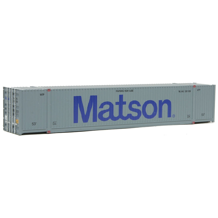 Walthers 53' Singamas Corrugated-Side Container - Ready to Run -- Matson (gray, blue)