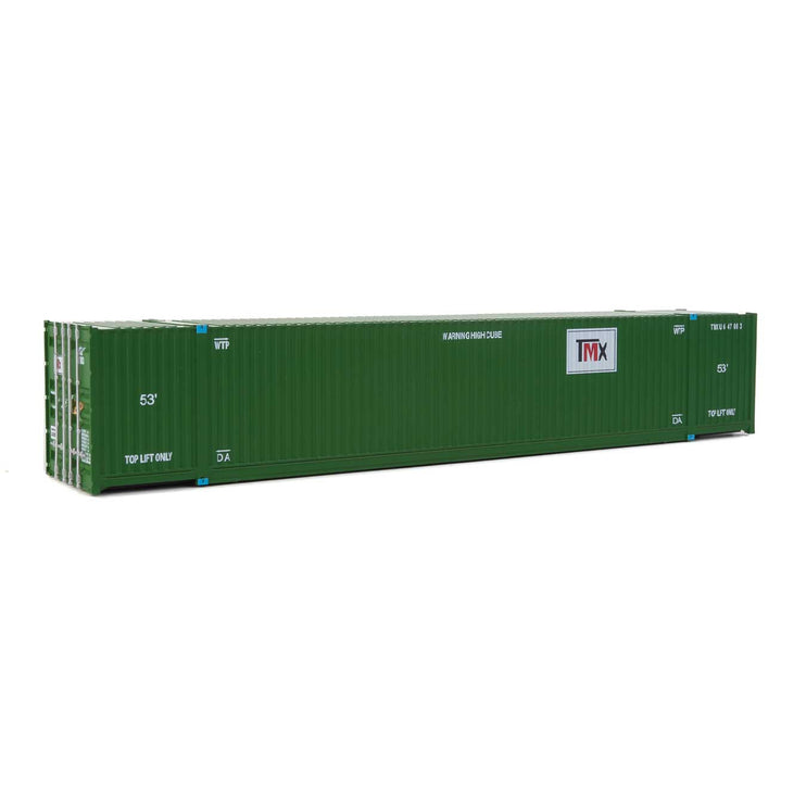 Walthers 53' Singamas Corrugated-Side Container - Assembled -- TMX Intermodal (green, white, black, red)