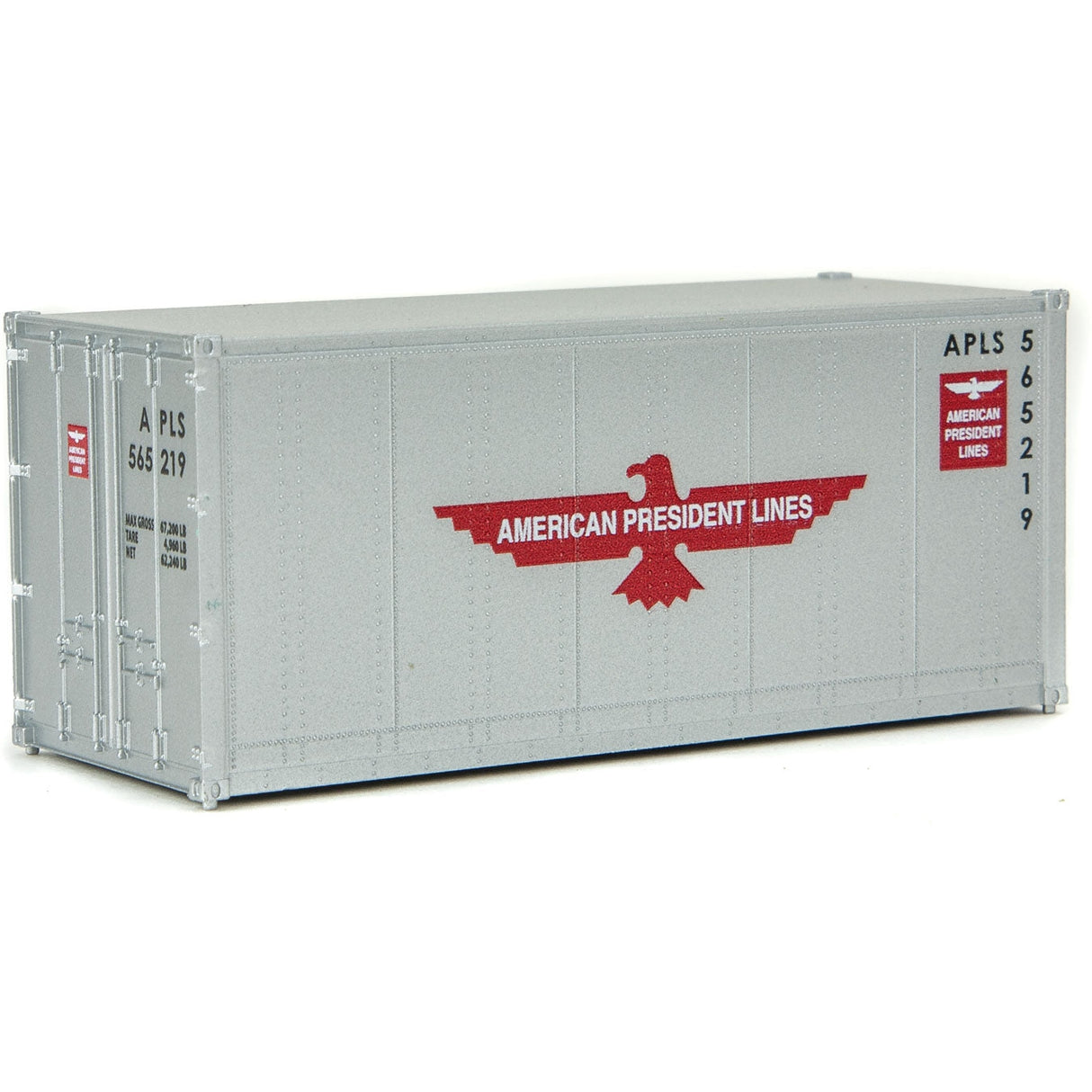 Walthers 20' Smooth-Side Container - Ready to Run -- American President Lines (gray, red, white; Eagle Logo)