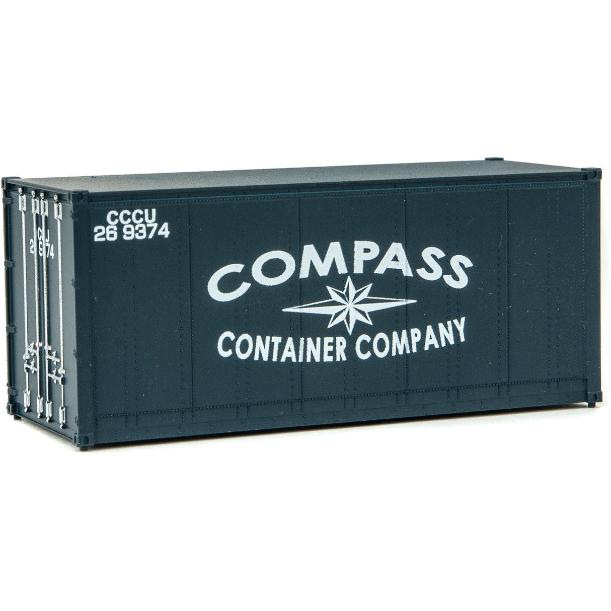 Walthers 20' Smooth-Side Container - Ready to Run -- Compass Container Company (blue, white)