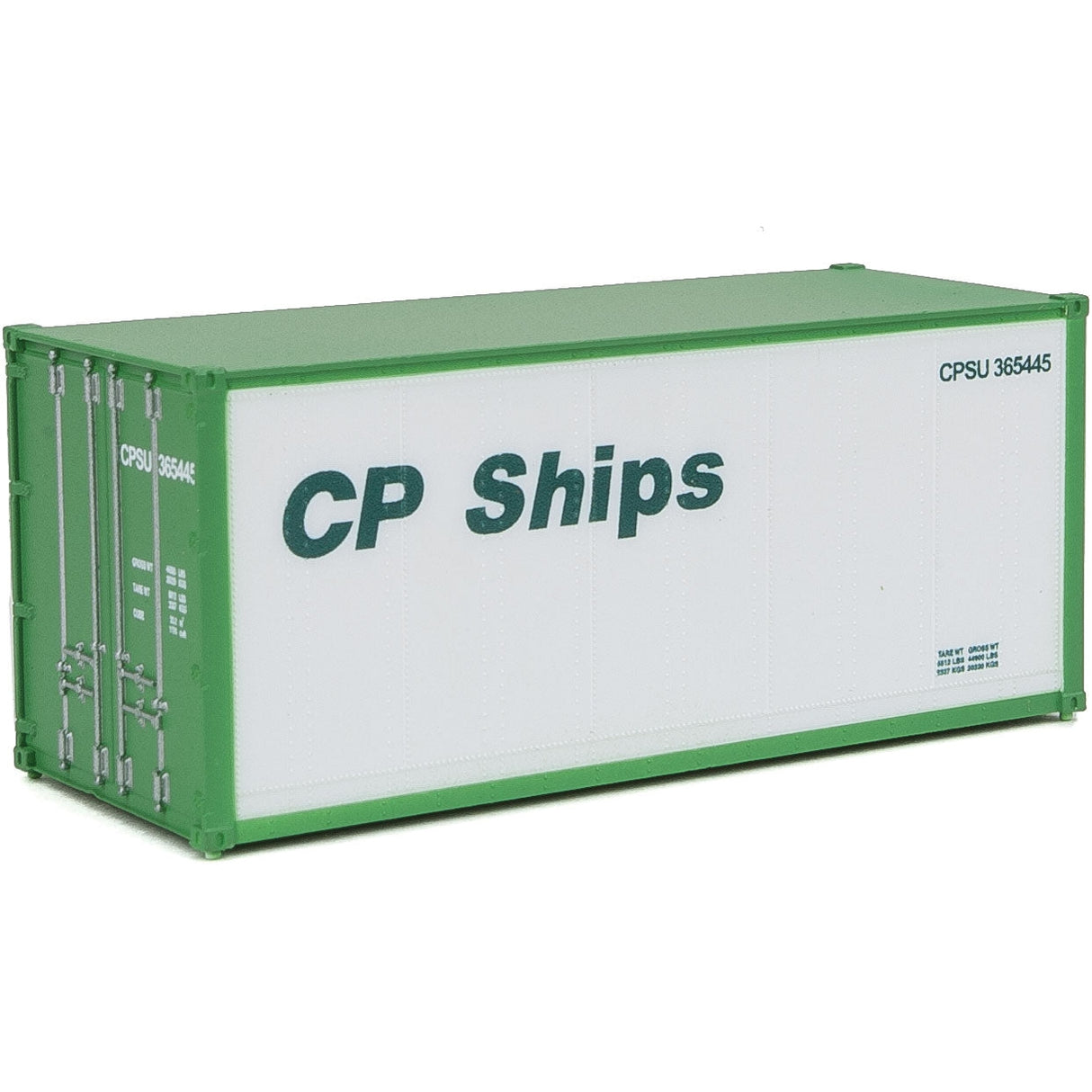 Walthers 20' Smooth-Side Container - Ready to Run -- CP Ships (white, dark green, green; no Multi-Mark)