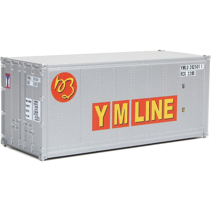 Walthers 20' Smooth-Side Container - Ready to Run -- YM Line (white, orange, yellow)