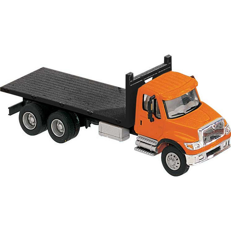 Walthers International(R) 7600 3-Axle Flatbed Truck - Assembled -- Orange Cab, Black Flatbed