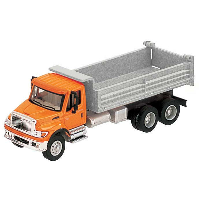 Walthers International(R) 7600 3-Axle Heavy-Duty Dump Truck - Assembled -- Orange Cab, Silver Dump Body