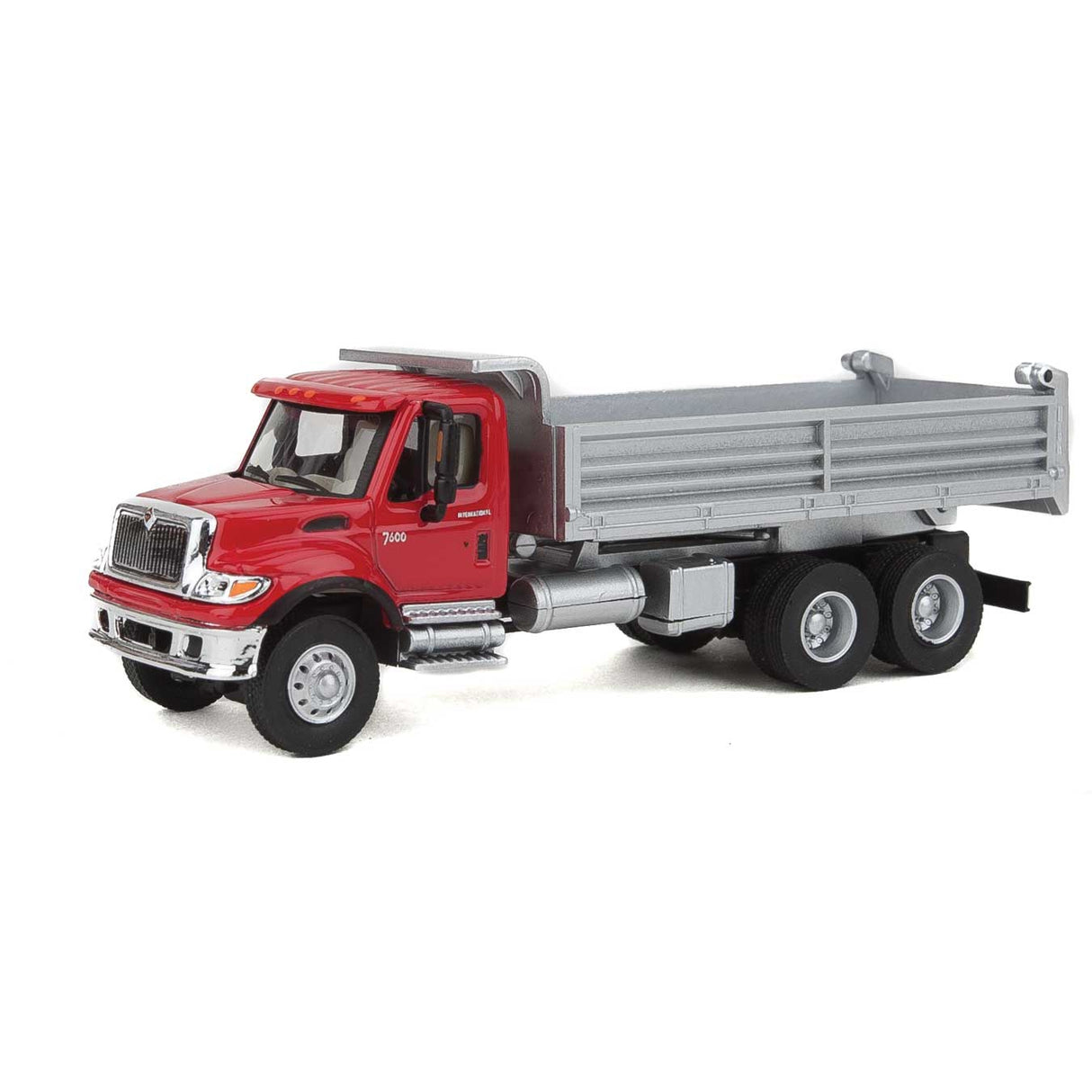 Walthers International(R) 7600 3-Axle Heavy-Duty Dump Truck - Assembled -- Red Cab, Silver Dump Body