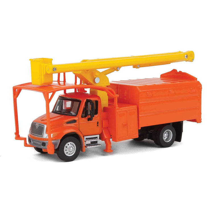 Walthers International(R) 4300 2-Axle Truck with Tree Trimmer Body - Assembled -- Orange Cab and Body, Yellow Boom