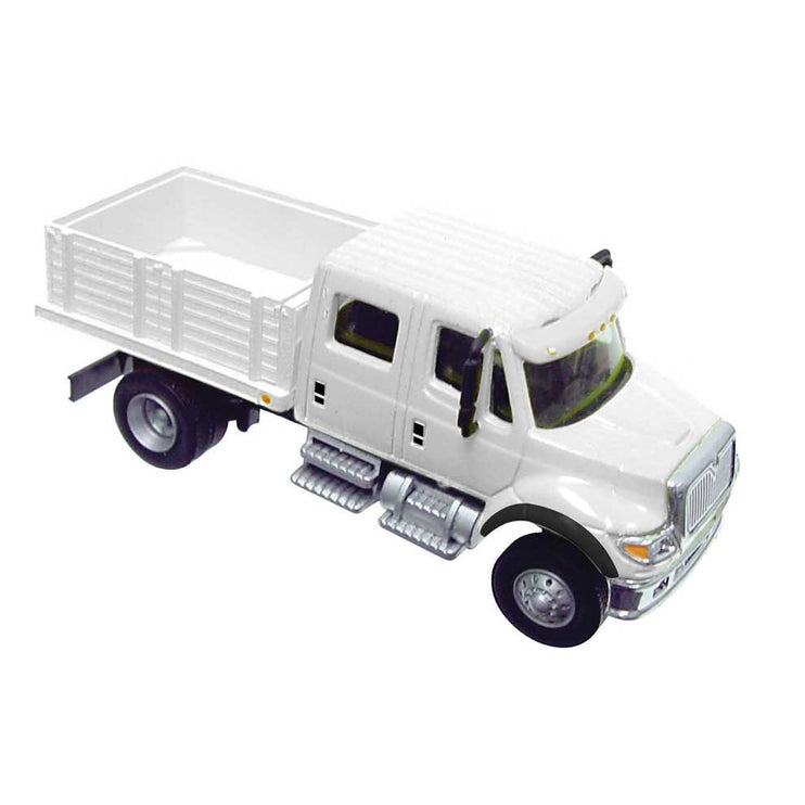 Walthers International(R) 7600 2-Axle Crew Cab Truck with Solid Stake Bed - Assembled -- White with Railroad Maintenance-of-Way logo decals