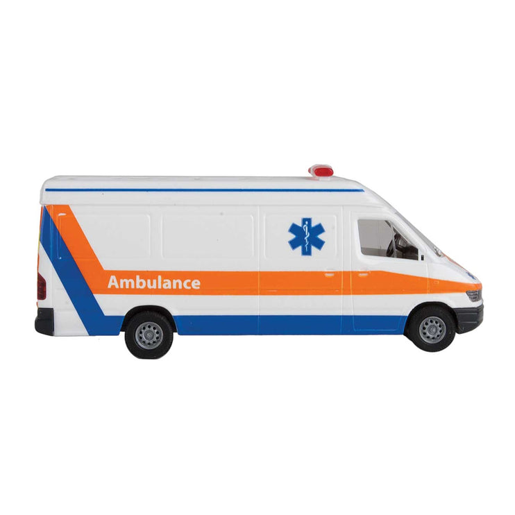 Walthers Service Van - Assembled -- Ambulance (white, orange, blue)