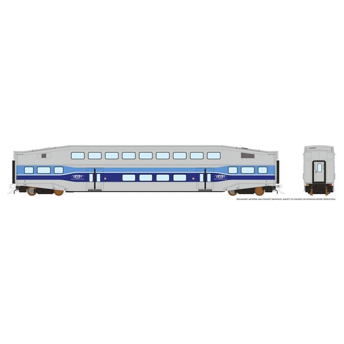 Rapido HO Scale AMT Montreal Bi Level Commuter Car Single Unnumbered
