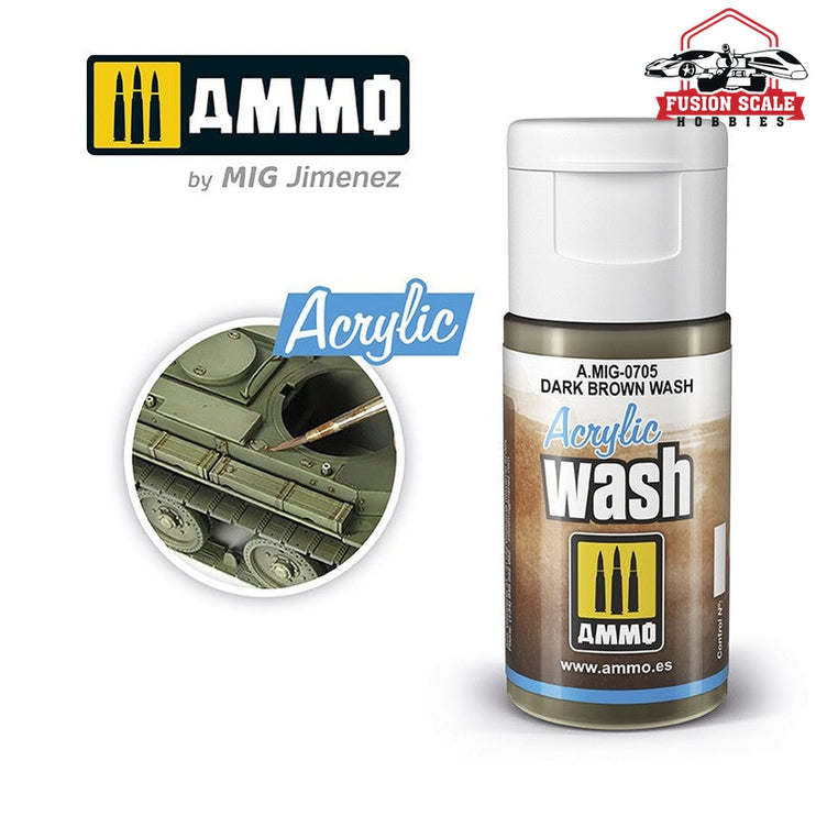 Ammo Mig Dark Brown Acrylic Wash - Fusion Scale Hobbies