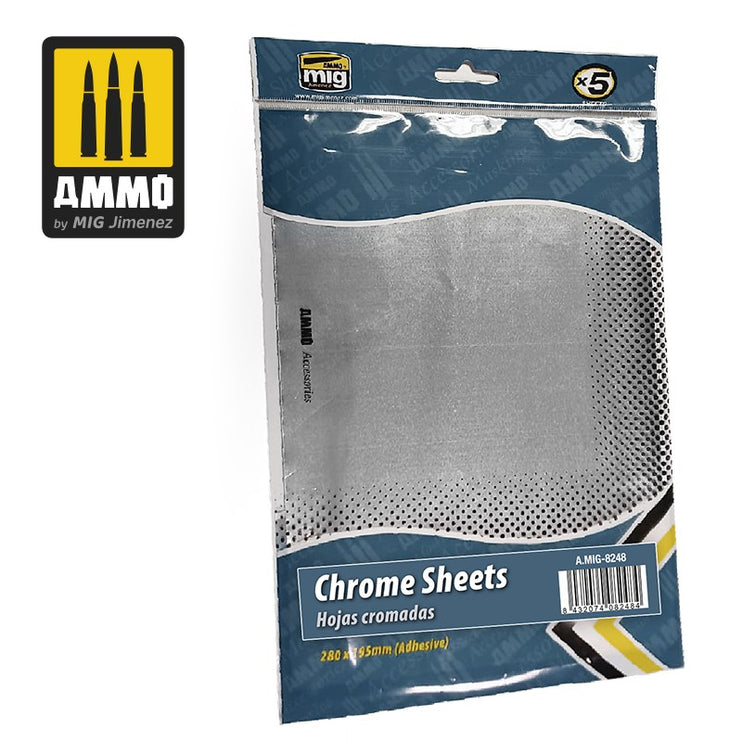 Ammo Mig Adhesive Chrome Sheets (280x195 mm) - Fusion Scale Hobbies