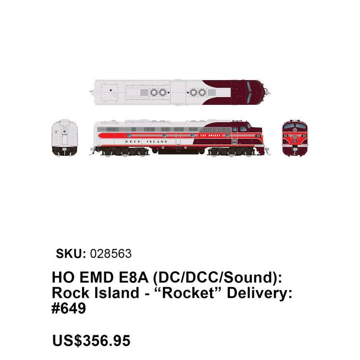 Rapido HO Scale Rock Island Rocket E8a DC Non Sound #646