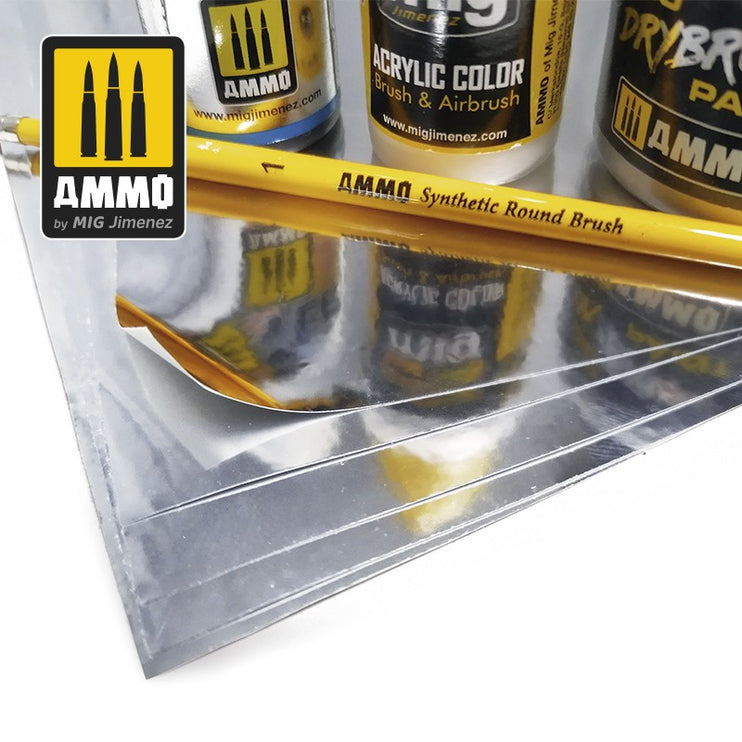 Ammo Mig Adhesive Chrome Sheets (280x195 mm) - Fusion Scale Hobbies