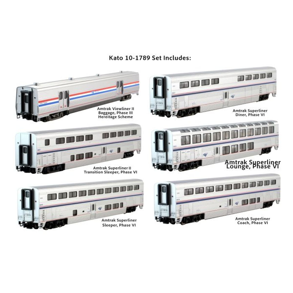 Kato N Scale Amtrak Superliner Phase VI 6-Unit Bookcase Set