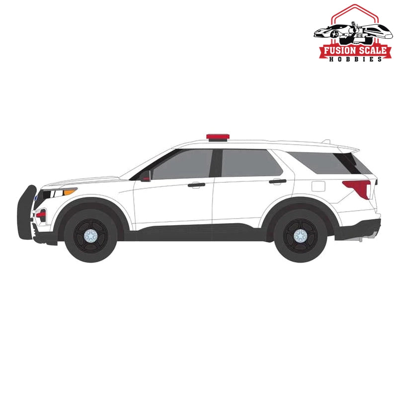 Greenlight Collectibles 2022 White Ford Police Interceptor w/ Lightbar 1:64 Diecast Model - Fusion Scale Hobbies