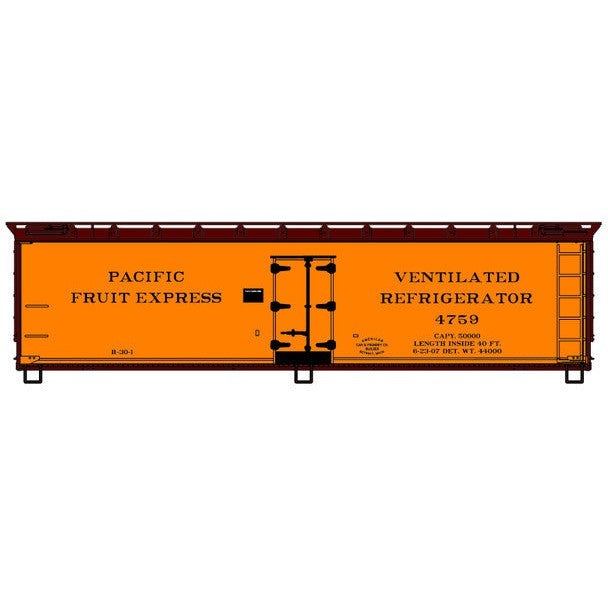 Accurail 4907 HO Scale 40' Wood Reefer Pacific Fruit Express Unassembled Kit