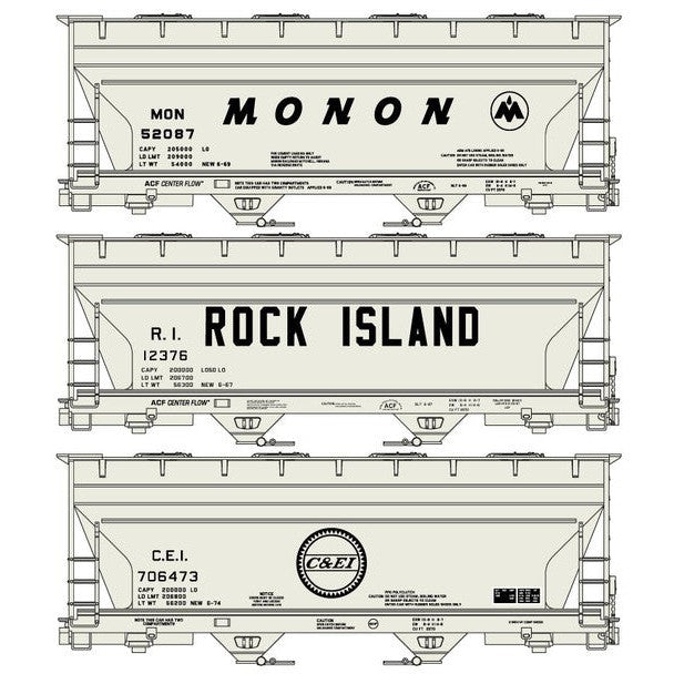 Accurail 8151 HO Midwest 2-Bay ACF Monon, C&EI, Rock Island Hoppers (3 Cars Set)
