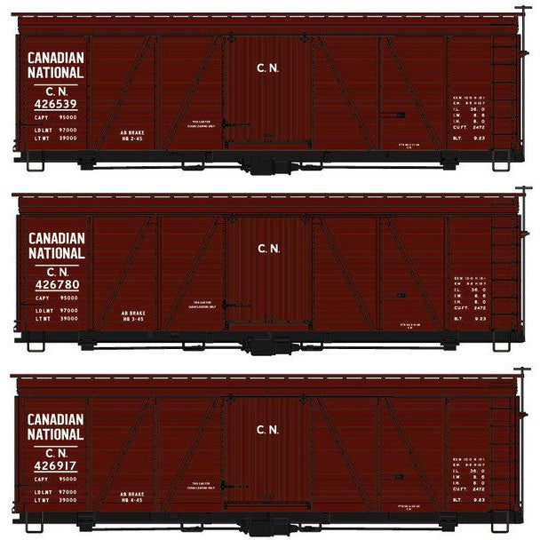 Accurail 8154 HO Scale Canadian National 36' Fowler Wood Boxcar 3-Car Set