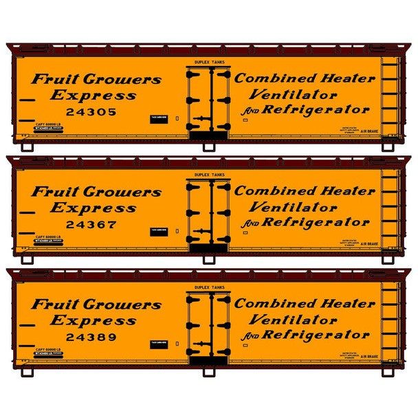 Accurail 8161 HO Scale Fruit Growers Express 40' Wood Reefer 3-Car Set