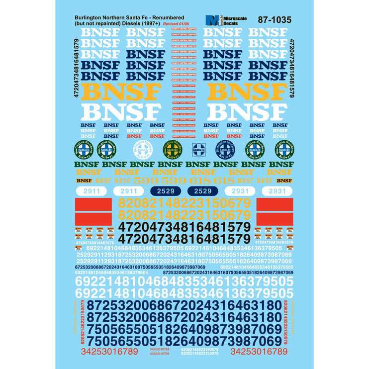 MicroScale HO Scale BNSF Diesel Patching / Renumbering Decal Set