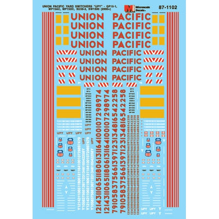 MicroScale HO Scale Union Pacific Yard UPY GP15, MP15, SW1500, SD38-2 Reporting Patch Decal Set