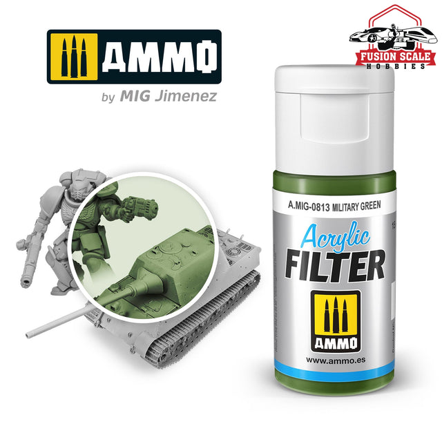 Ammo Mig Jimenez Acrylic Filter Military Green - Fusion Scale Hobbies