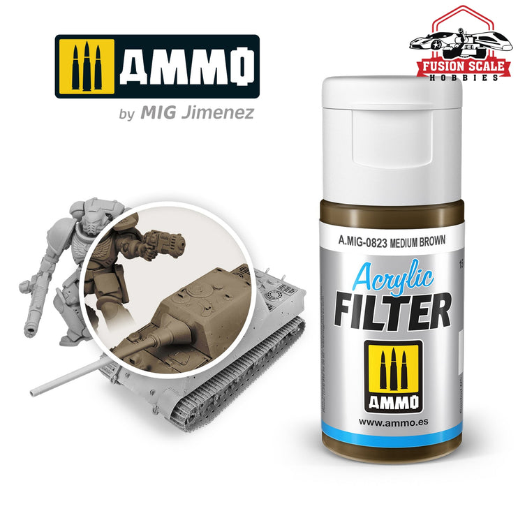 Ammo Mig Jimenez Acrylic Filter Medium Brown - Fusion Scale Hobbies