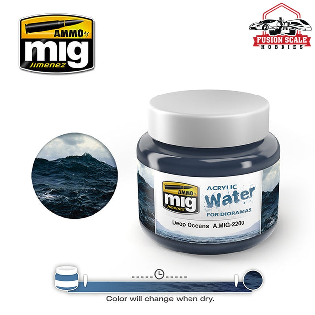 Ammo Mig Jimenez Deep Oceans Acrylic Water 250ml Jar AMIG2200 - Fusion Scale Hobbies