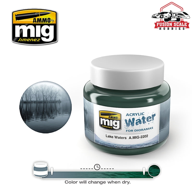 Ammo Mig Jimenez Lake Waters Acrylic Water 250ml Jar AMIG2202 - Fusion Scale Hobbies