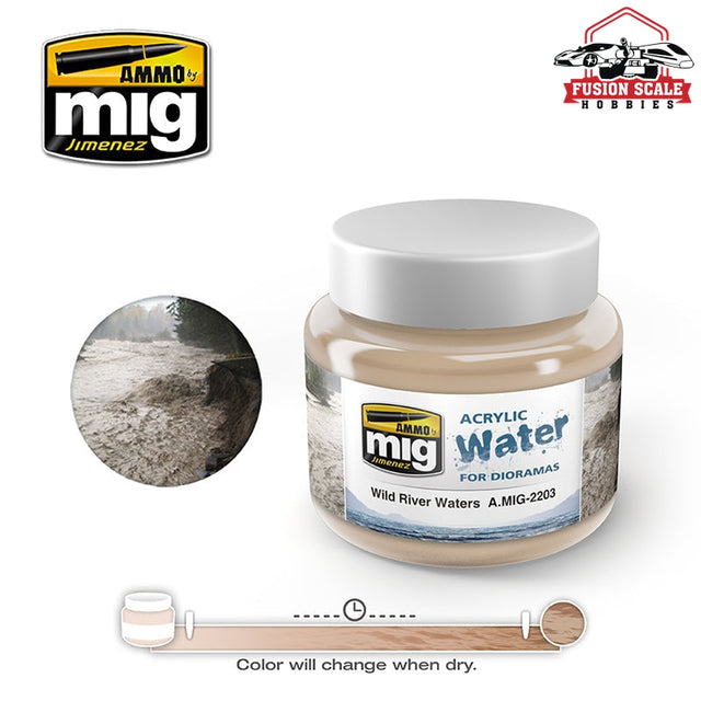 Ammo Mig Jimenez Wild River Waters Acrylic Water 250ml Jar AMIG2203 - Fusion Scale Hobbies