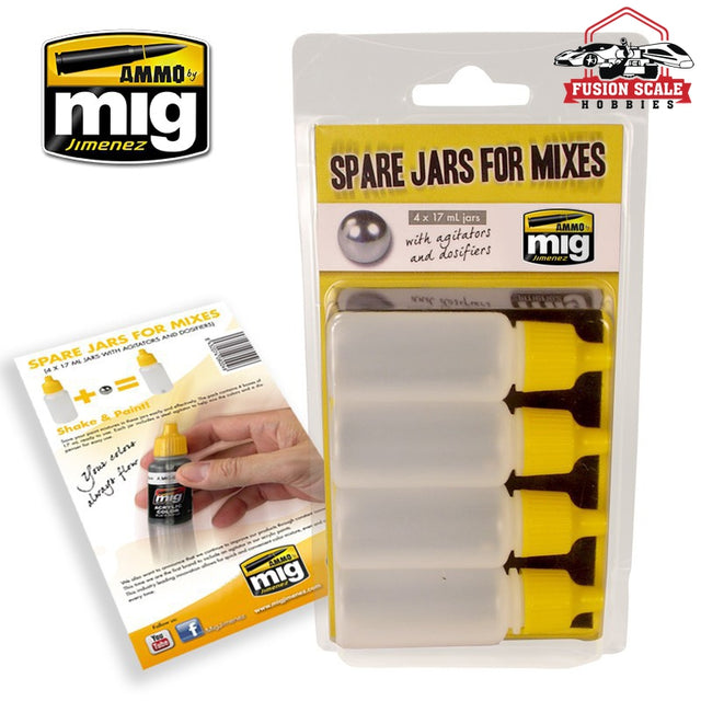 Ammo Mig Jimenez Spare Jars For Mixes 4 17ml Jars W/ Agitator & Dosifier - Fusion Scale Hobbies